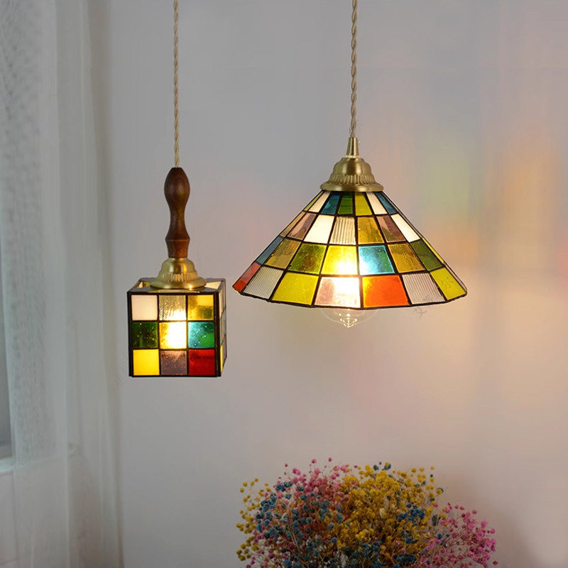 Lampu Gantung Kaca Retro Lampu Kamar Tidur Pedesaan Homestay Kedai Kopi Pencahayaan Klasik Langit-la