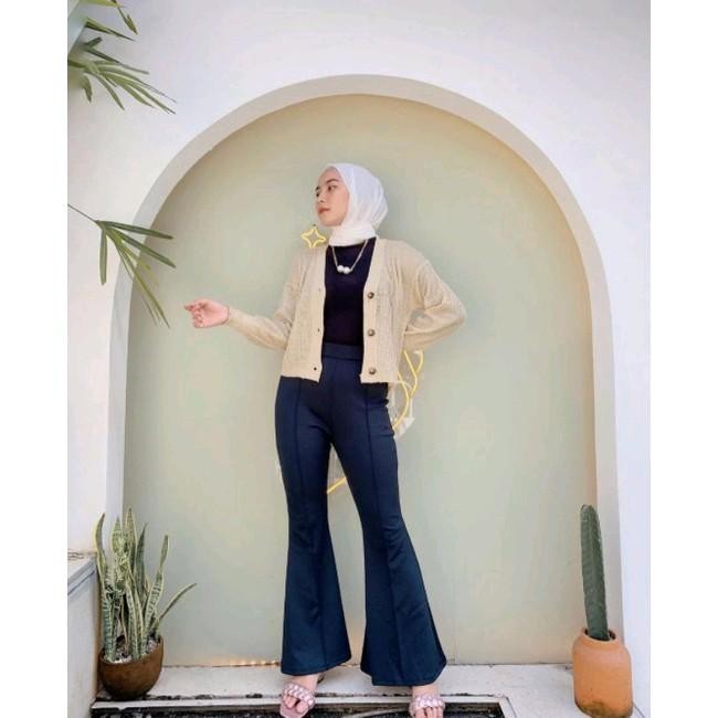 Celana Cutbray wanita panjang Model jahitan Cubit bahan kain scuba