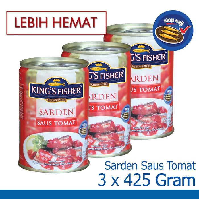

READY PAKET 3 PCS KING'S FISHER SARDEN SAUS TOMAT 425G KALENG MAKANAN IKAN