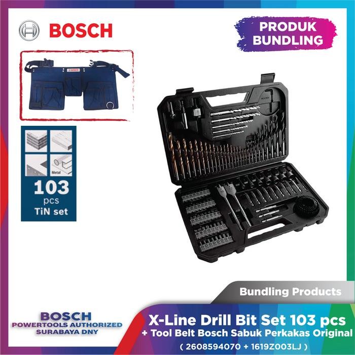Diskon Bosch Mata Bor X-Line Drill Bit Set 103 Pcs + Tool Belt Bosch Sabuk Perkakas Original Bosch