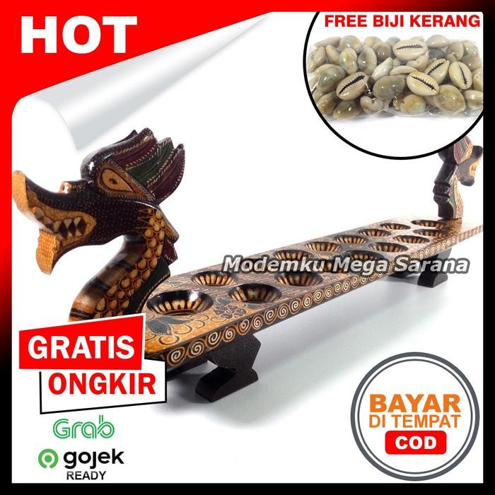 

Congklak Dakon Kayu Batik Naga 16 Lubang 70x15x23 cm