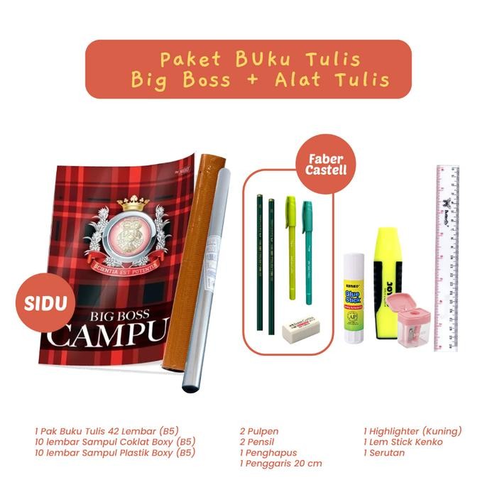 

Paket Lengkap 6 Buku Tulis Big Boss 42 Lembar Sampul Plastik Coklat Alat Tulis ATK Sinar Dunia