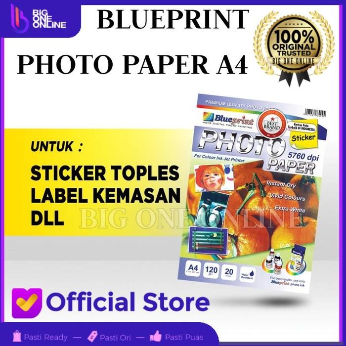 

Blueprint Glossy Sticker Photo Paper A4 120gsm, Kertas Foto Stiker a4