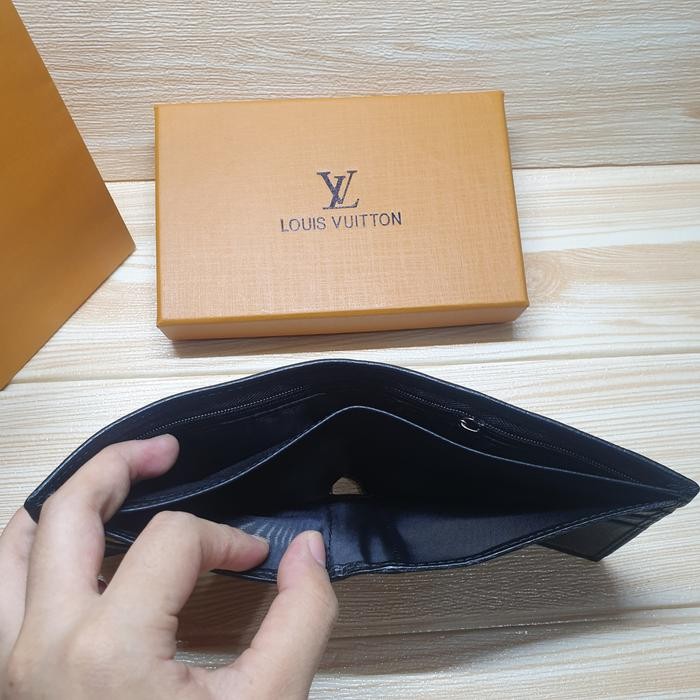 Spesial Dompet Kulit Asli Pria Set Gantungan Kunci Merk Lv