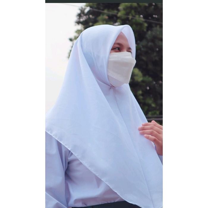 (Allthebest) Kerudung segi empat putih instan simpel dipakai untuk anak sekolah Putih Polos