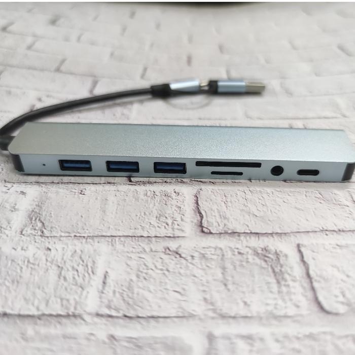Usb Type C Combo 8In1 Usb 4 Port Hub + Sd + Tf Card Reader + Type C + Audio 3.5 Tipe C Hub With Card