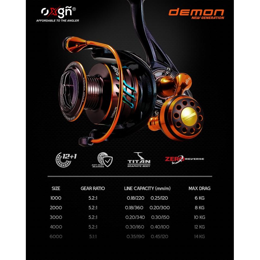 REEL PANCING SW OXGN DEMON NEW GEN 4.0 12+1 BB 1000-6000 POWER HANDLE SALTWATER