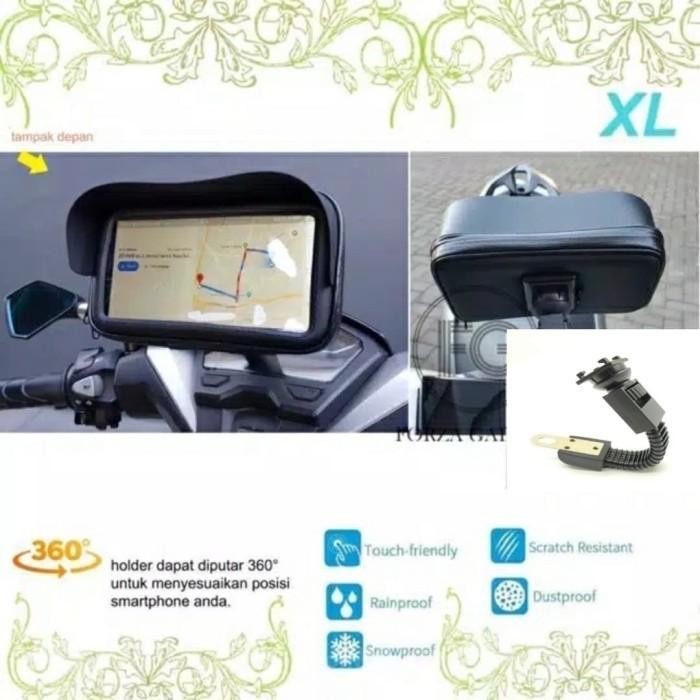 (Allthebest) Holder HP Motor Spion Waterproof + Kanopi Bracket FULL METAL Size XL