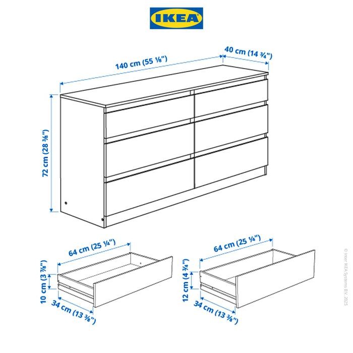 Ikea Kullen Lemari 6 Laci Hitam-Cokelat Minimalis 140X72 Cm Furniture