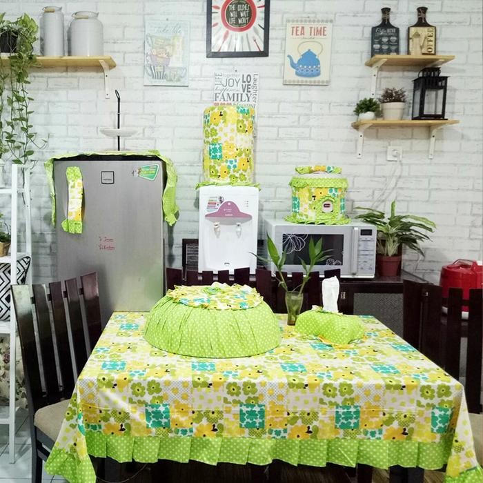 (COD) Paket Kiten Satu 1 Set Isi 8 Pcs Taplak Alas Meja Makan Prasmanan Sarung Cover Galon Kulkas om