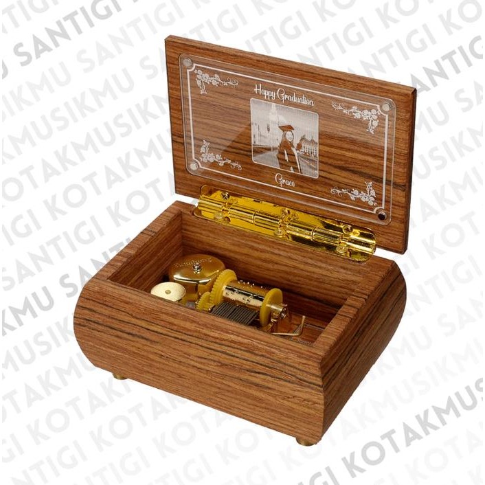 Tersedia Kotak Musik Kayu Teak Besar Otomatis Custom Foto Tulisan Kado Spesial