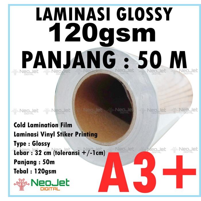 

Laminasi Glossy Dingin Cold Lamination Film Vinyl Stiker A3+ 120gr 45m - 50 METER, 1 ROLL
