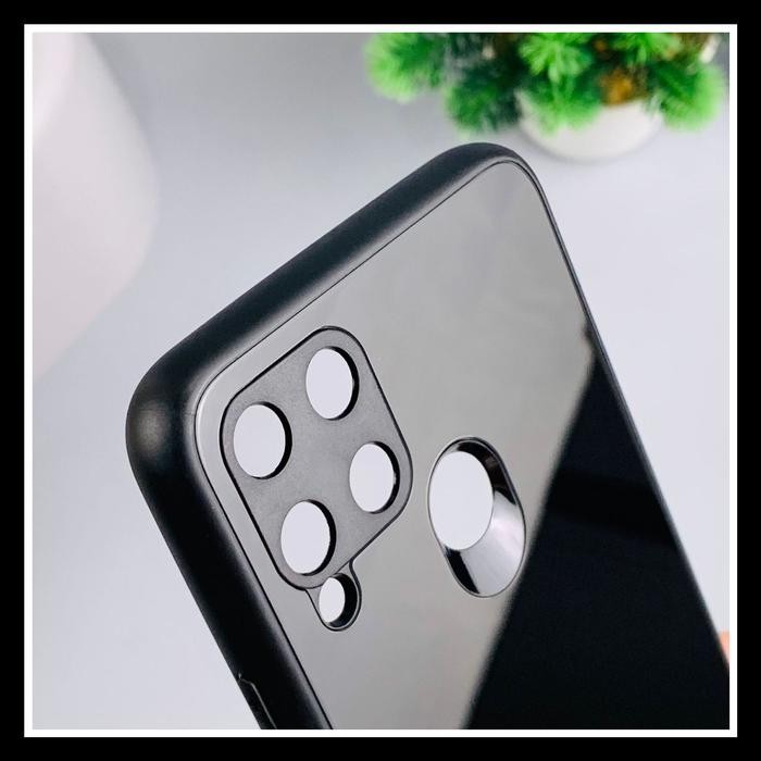 Realme C15 Ume Glass Case Color Black Original Hard Casing Back Cover Hardcase Tempered Bumper Soft
