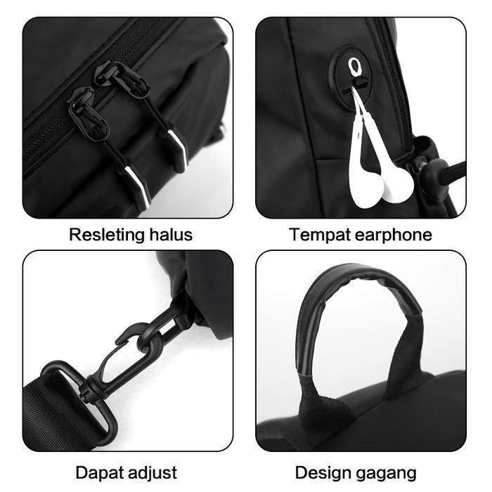 Freeknight Tas Selempang Pria Earphone Hole Slingbag Cowok Anti Air Tas Bahu Model Formal Casual