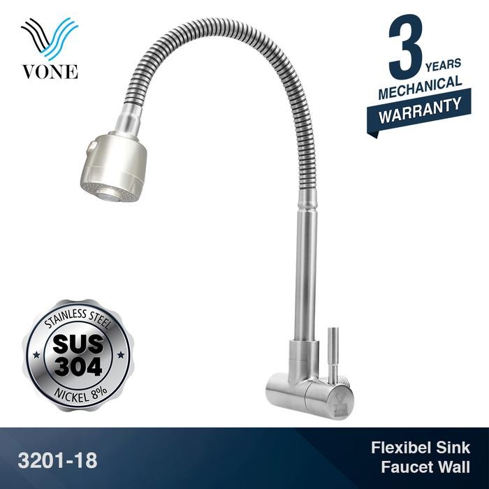 Toto Sanitaary - Kran Cuci Piring Fleksibel Angsa Keran Tembok Dapur Stainless Sus 304