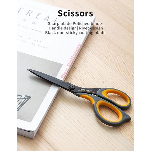 

ID DELI GUNTING ANTI LENGKET 175MM GUNTING HITAM GUNTING ANTI KARAT SOFT HANDLE SCISSORS