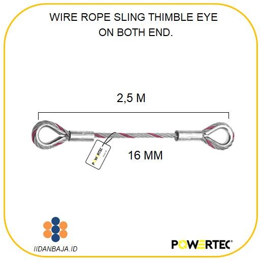 WIRE ROPE SLING THIMBLE EYE ON BOTH END 16 MM X 2,5 M X 3,2 T POWERTEC