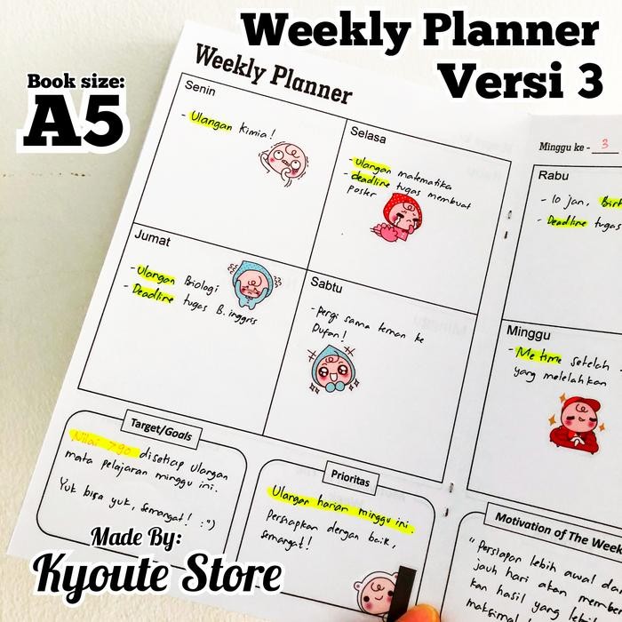 

ID BUKU MY WEEKLY PLANNER A5 KYOUTE VERSI 3 PERENCANAAN AGENDA SCHEDULE