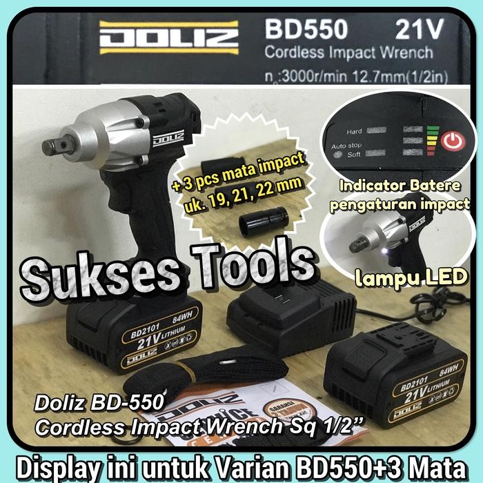 Gercep Bd550 Cordless Impact Wrench Doliz Bd 550 Alat Buka Baut Batere + Mata