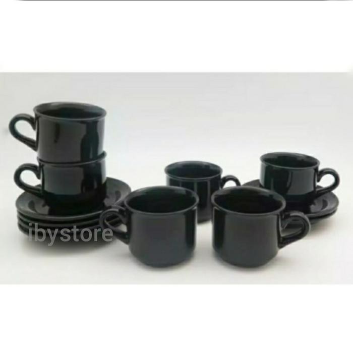 Cangkir Kopi Keramik Hitam Polos/ Teaset Keramik Hitam