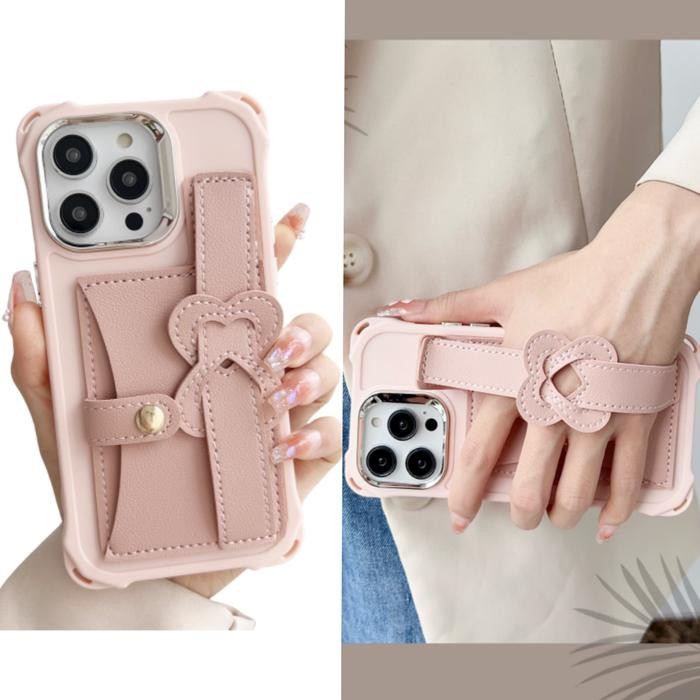 Ins Stylish Gelang Kulit Phone Case Untuk Iphone 15 11 12 13 14 Pro Max Flip Card Slot Bag Lensa