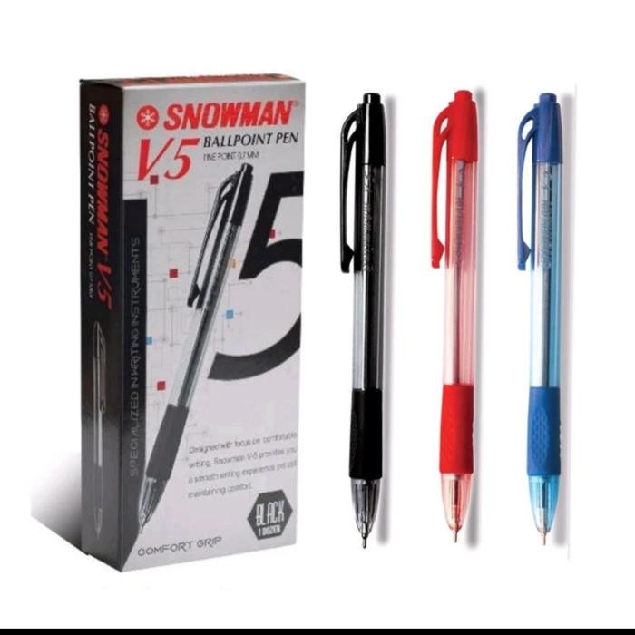

New PULPEN SNOWMAN V5 0.5 PER LUSIN HTM/BIRU/MERAH