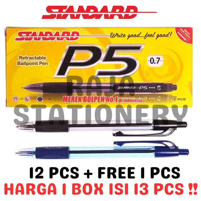 

New STANDARD P5 0.7 BALL PEN BLACK BLUE CLICKER HITAM BIRU BOLPEN PENA PEN P5 [BOX]
