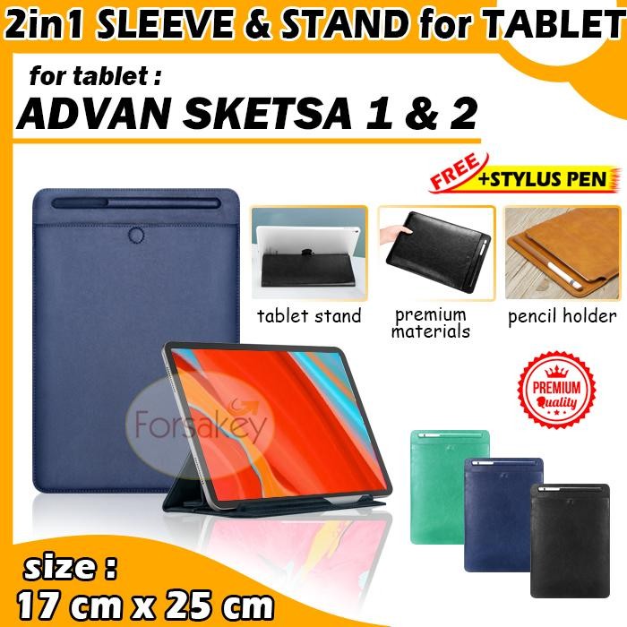 Advan Sketsa 1 / 2 Tab 10 Inch Sleeve Stand Case Pen Slot Terlaris