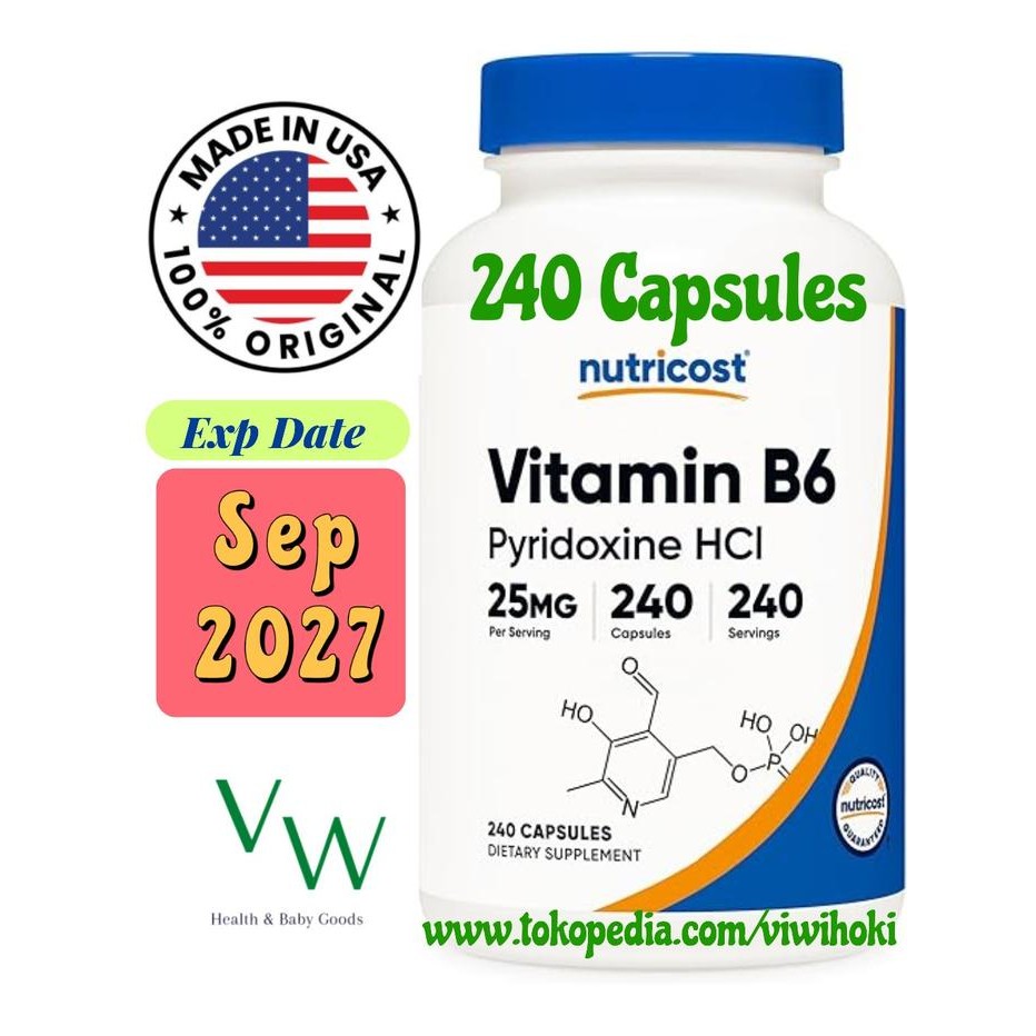 Nutricost Vitamin B6 (Pyridoxine HCl) 25mg, 240 Capsules 25 mg B 6