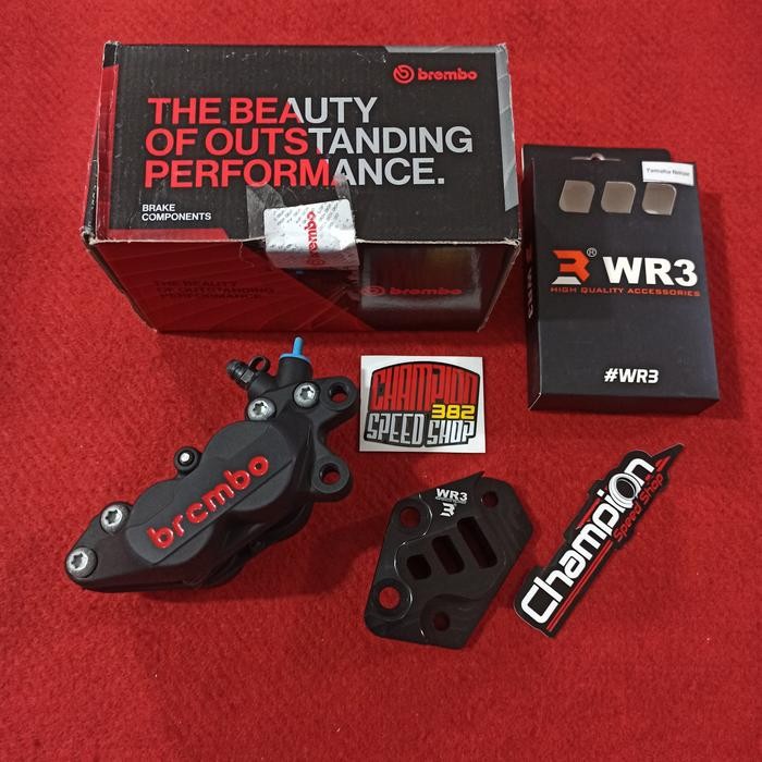 Paket Bracket Kaliper Depan Brembo WR3 Black 4 Piston P4 New NMAX 2020