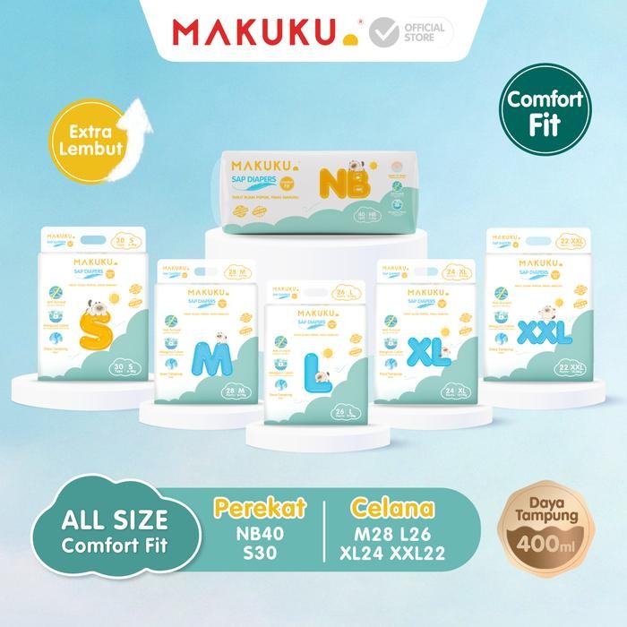 Siap Kirim [NEWBORN PACKAGE] MAKUKU Dry Care NB-S44 + Comfort Fit NB40 + Slim NB52 + Free 2 Pack