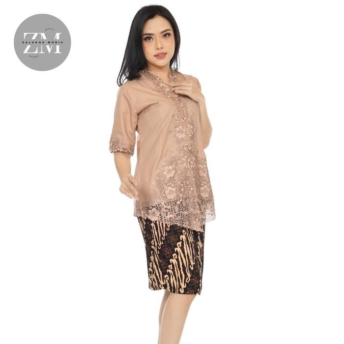 setelan kebaya encim bordir polos lengan pendek / kebaya encim wanita