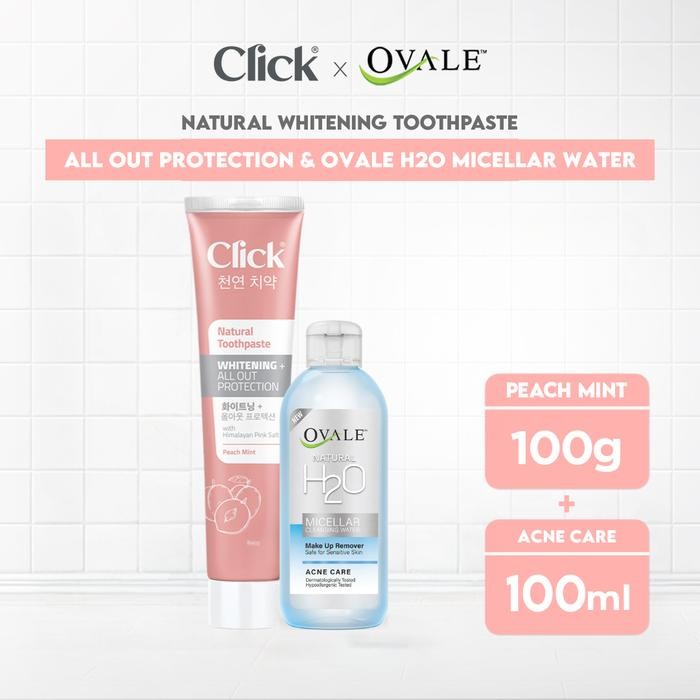TERMURAH Click Natural Toothpaste Whitening + All Out Protection & Ovale Natural H2O Micellar Water