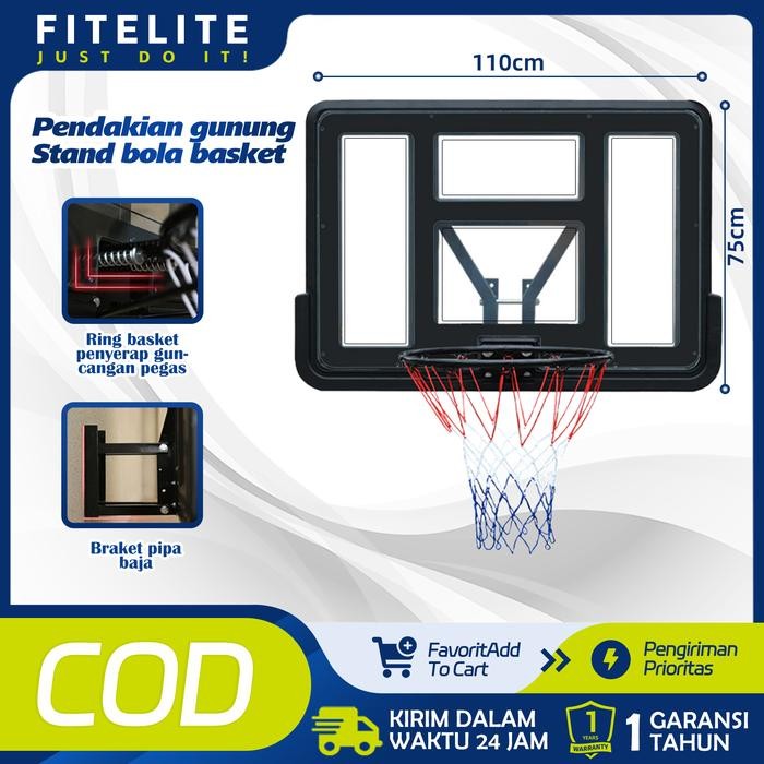 BERKUALITAS RING BOLA BASKET STANDAR 45CM JARING 12 LOOP PAPAN PORTABLE ANAK DEWASA