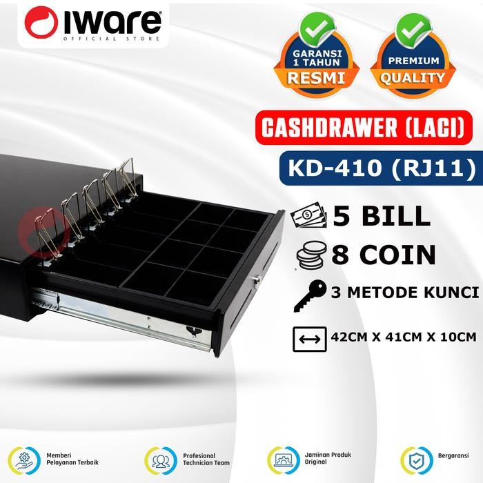 ready cash drawer iware kd-410 rj11 - laci uang kasir 5 bill 8 coin