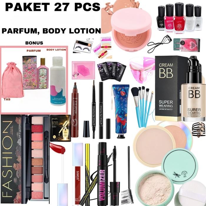 ASLI PAKET D PROMO SET MAKEUP ISI 27 ITEM SET KOSMETIK LENGKAP PERAWATAN DAN KECANTIKAN Blush