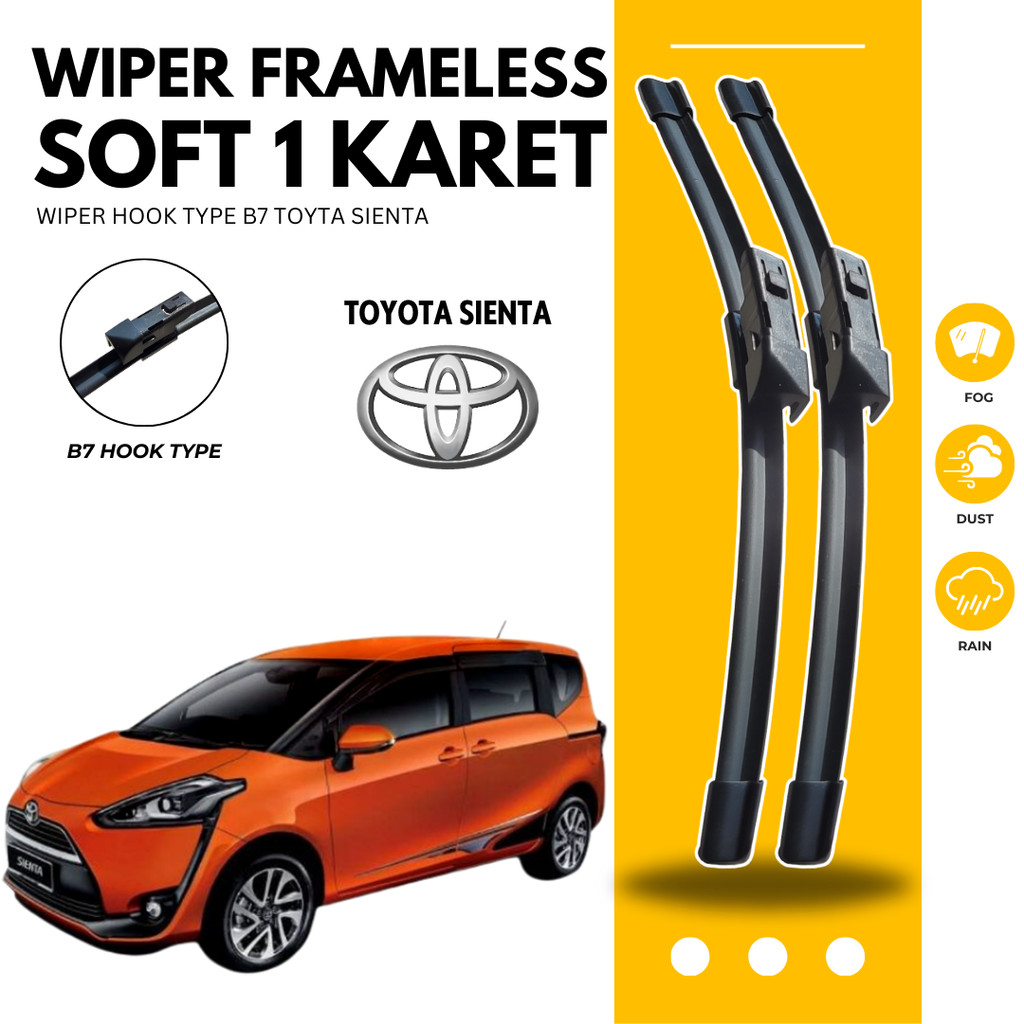 Wiper Mobil Toyota Sienta Frameless Satu Karet Sapuan Pembersih Kaca Depan Mobil 1 Set Kanan dan Kir