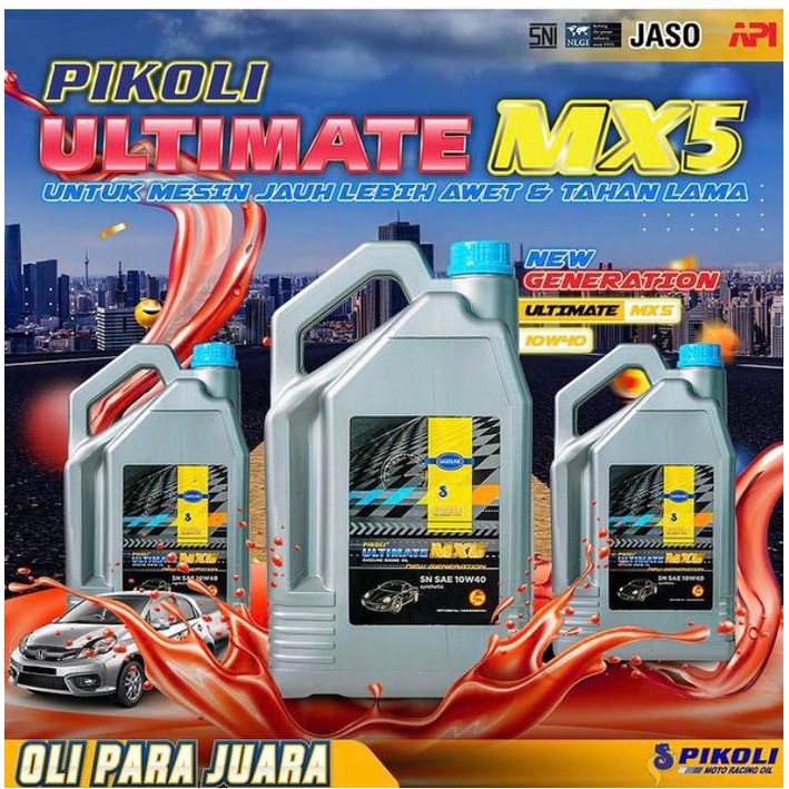 Pikoli Ultimate MX5 4 Liter merk PIKOLI API SN SAE 10W40 Synthetic Oil
