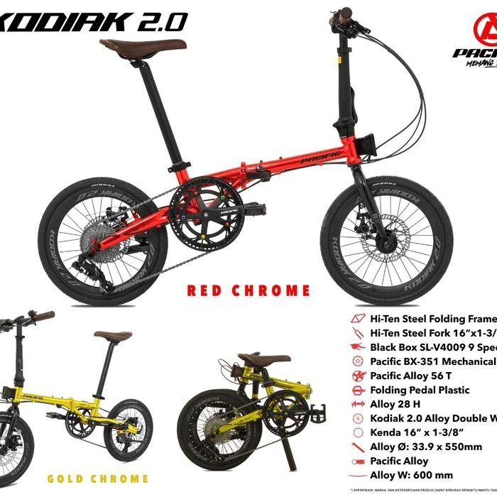 sepeda lipat pacific kodiak 2.0 chrome 16 inch free bonus