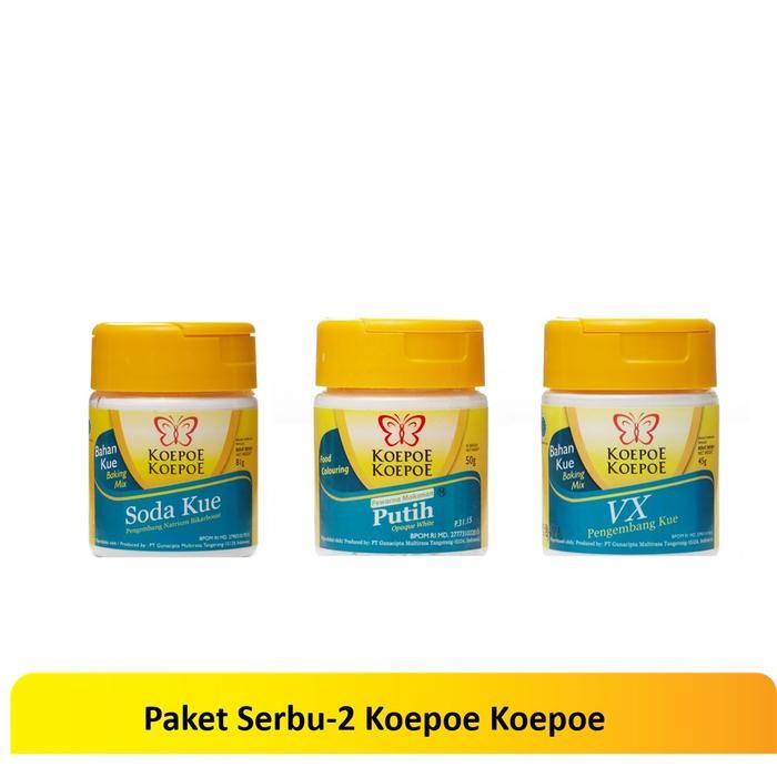 

LEZAT- Paket Serbu-2 Koepoe (Online) Soda Kue 81 + Pewarna Mkn Putih 50 + V X 45