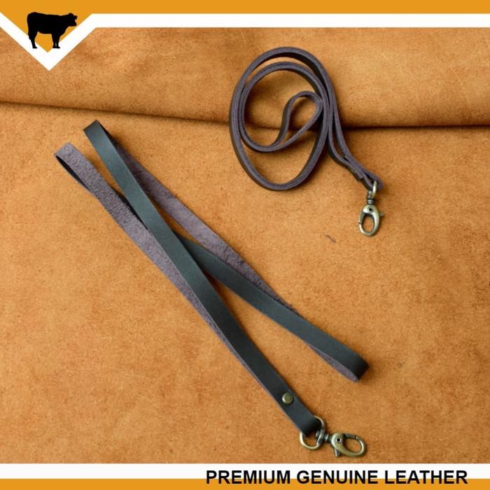 

promo lanyard tali id card name tag kulit asli dark brown - gantungan eksklusif