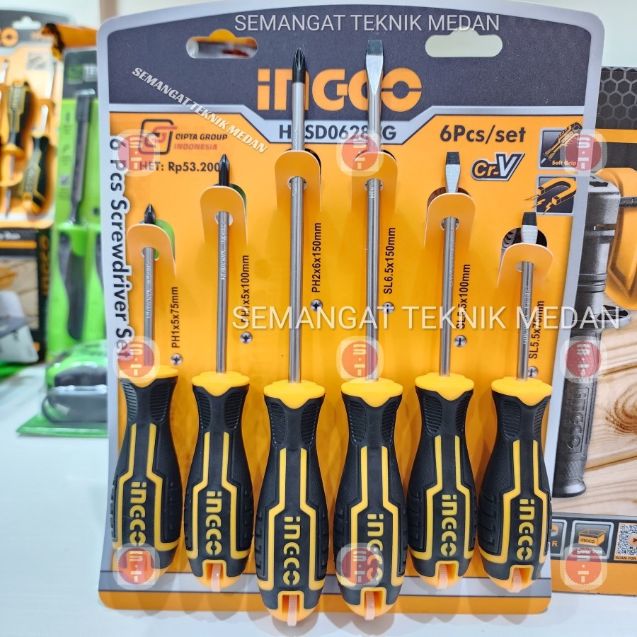 OBENG GAGANG KARET SCREWDRIVER SET 6 PCS INGCO HKSD0628CG HKSD0628 CG