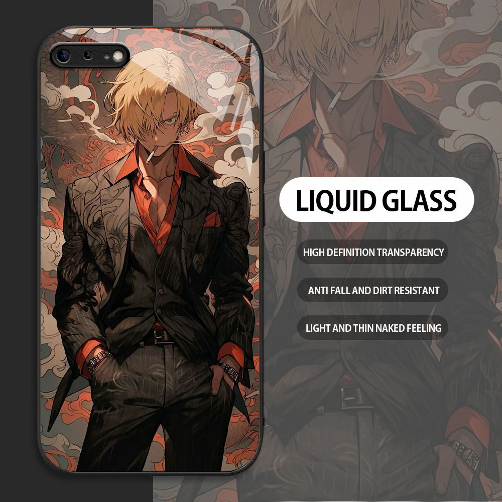 For Apple iPhone 6 6S 7 8 Plus SE2020 se2022 Casing Handphone  Pola One Piece Sanji Glass kesing Pho