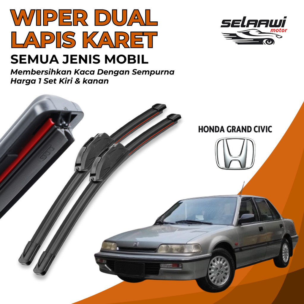 Wiper Mobil Honda Grand Civic Double Karet Pembersih Kaca Depan Mobil 1 Set Kiri dan Kanan