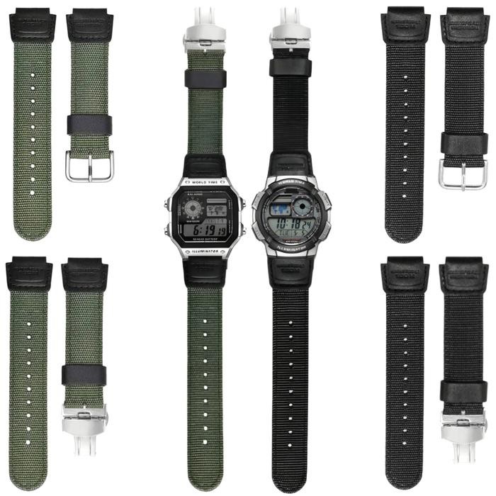 Strap Nylon Tali Jam Kanvas Casio AE-1000 AE-1200 AE-1300 W-735H Army
