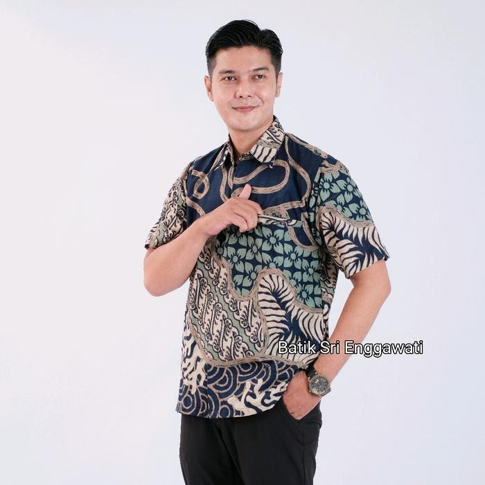 Srienggawati- Batik Couple Sungai/Atasan Batik Wanita/Hem Batik Pria/Batik Seragam/Baju Kerja/Batik