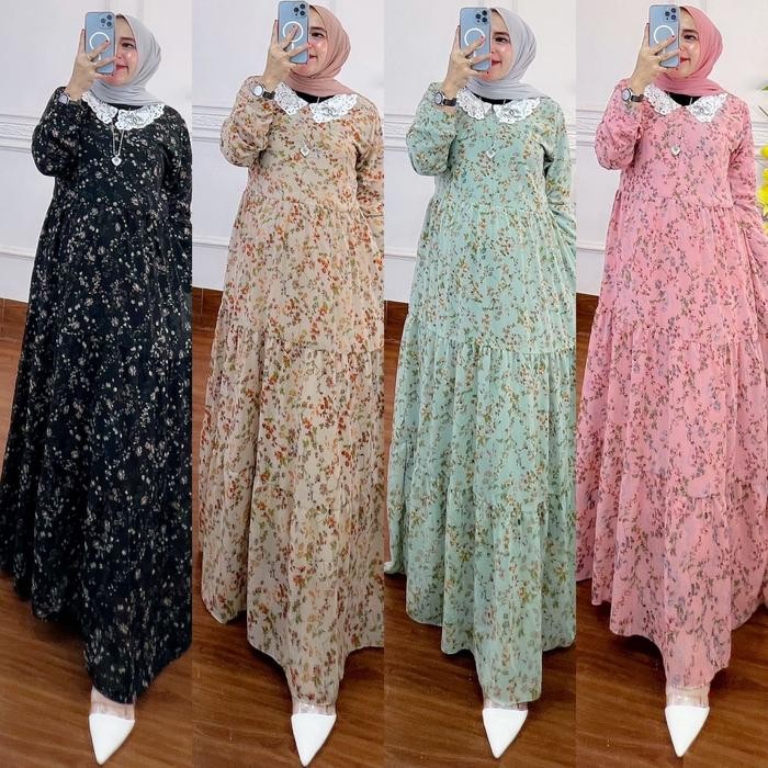 ASLI BAJU GAMIS CERUTY MOTIF BUNGA / GAMIS PINK/ GAMIS HIJAU SAGE /PRINCESS READY STOCK