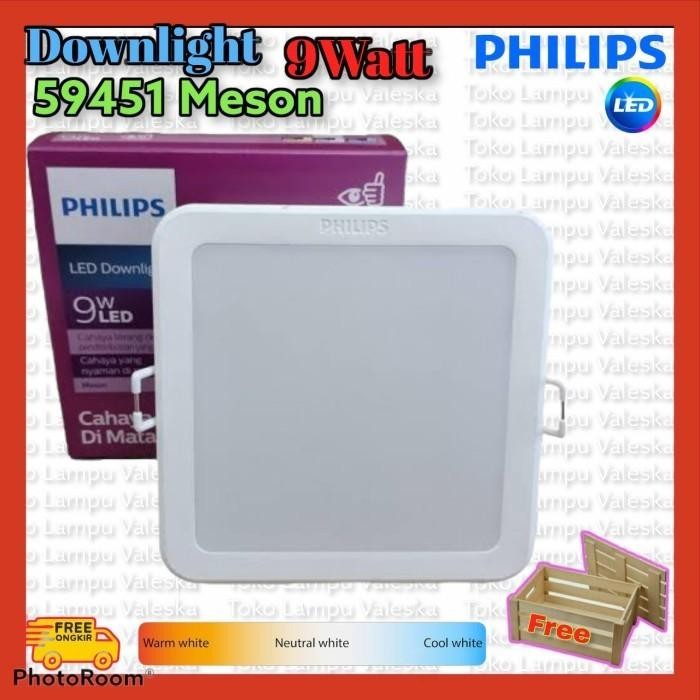 59451 Downlight Meson Persegi Philips 9Watt 6500k/3000k