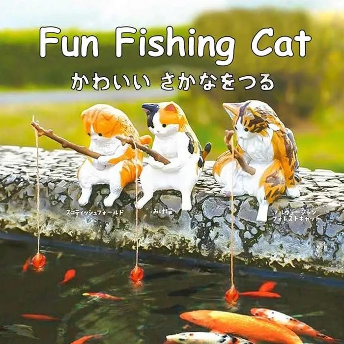 Patung Memancing Ornamen Streng Kucing Mancing Dekorasi Aquarium
