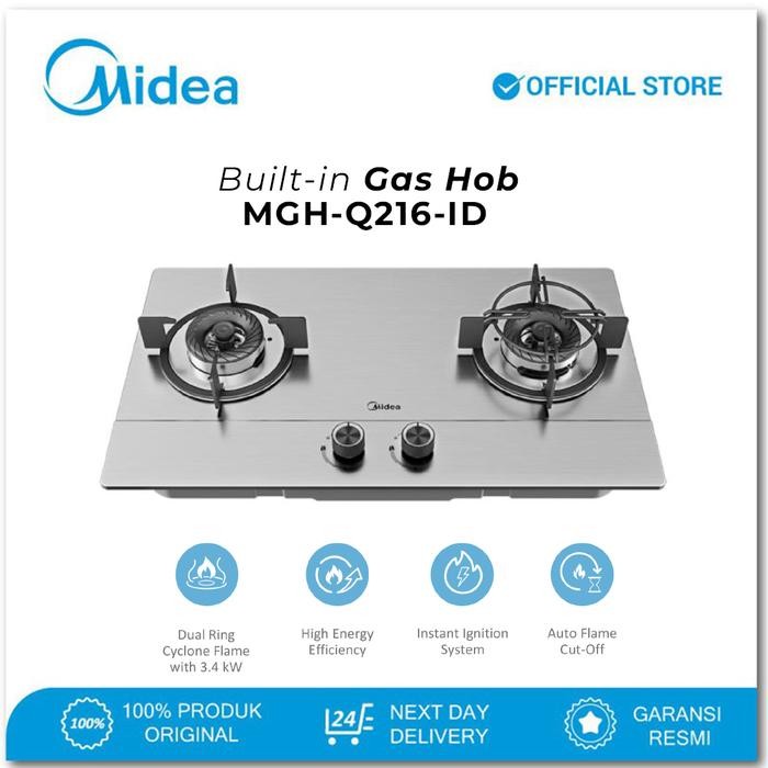 Midea Kompor Tanam 2 Tungku MGH-Q216-ID Built In Gas Hob Kompor Gas Tanam Stainless Steel